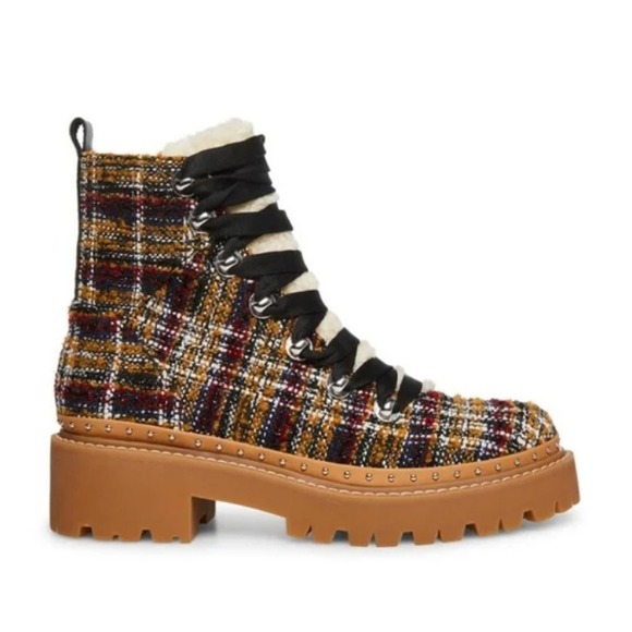 Steve Madden boots women's size 8 Tweed Combat Rainer Lace Up Studded Lumberjack - Picture 1 of 12